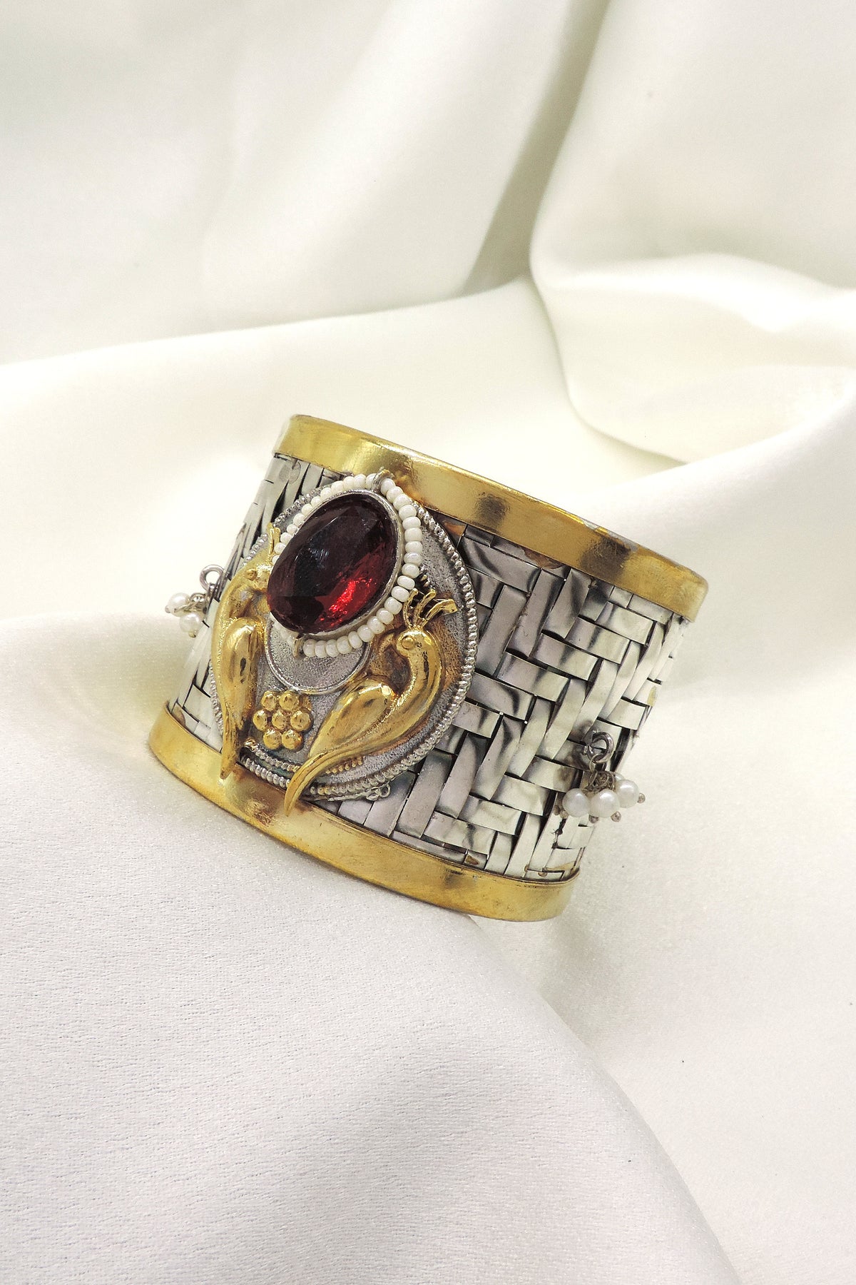 Tribal Peacock Cuff Bracelet | Dual Tone Handmade Statement Kada