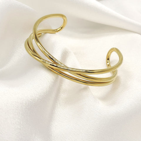 Cross Wire Gold Cuff Bracelet by Joyrias