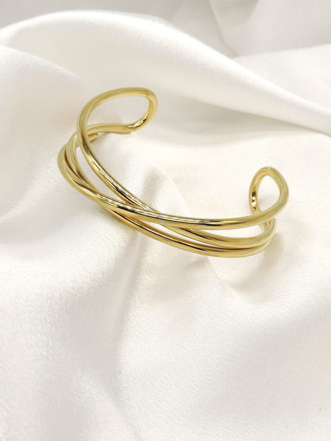 Cross Wire Gold Cuff Bracelet by Joyrias