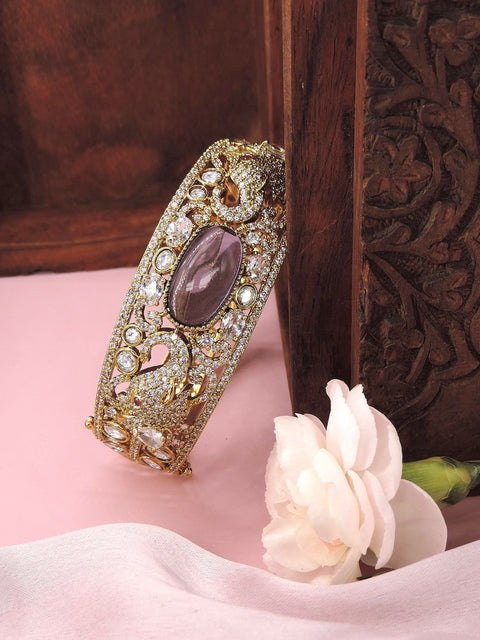 Gold plated peacock design bangle with lavender stone – Indian festive bangle USA – Joyrias