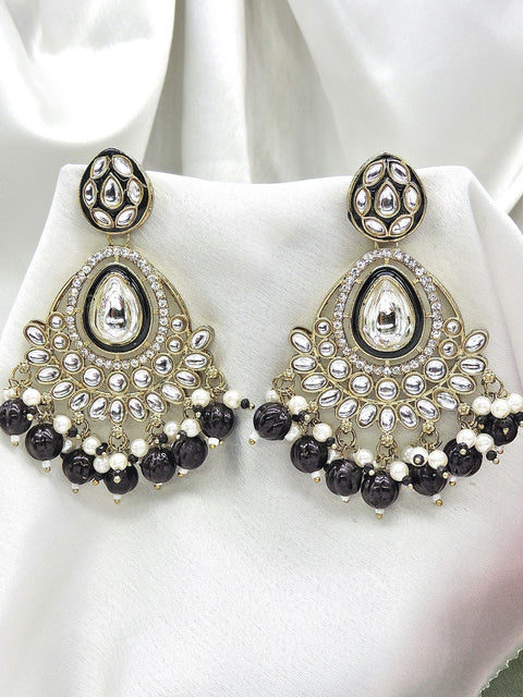Polki earrings with black beads – Indian Polki black bead earrings USA – Joyrias