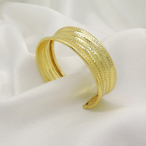Textured Gold Cuff Bracelet – Wide Statement Open Bangle for Women
