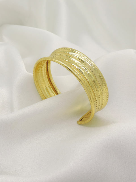 Textured Gold Cuff Bracelet – Wide Statement Open Bangle for Women