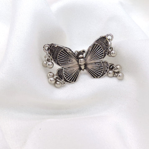 Oxidised butterfly ring with engraved detailing and dangling ghungroo beads from joyrias