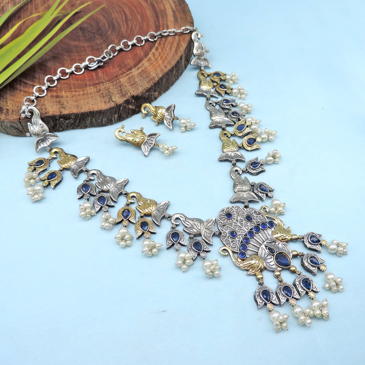 Silver Plated with AD and blue stones Image 0
