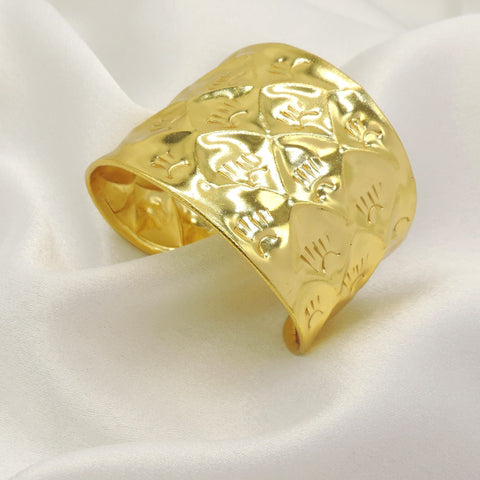 Textured Gold Statement Cuff | Wide Embossed Open Bracelet | Joyrias