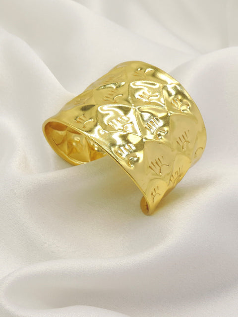 Textured Gold Statement Cuff | Wide Embossed Open Bracelet | Joyrias