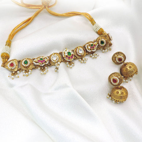 Temple Choker Necklace Set with Jhumka