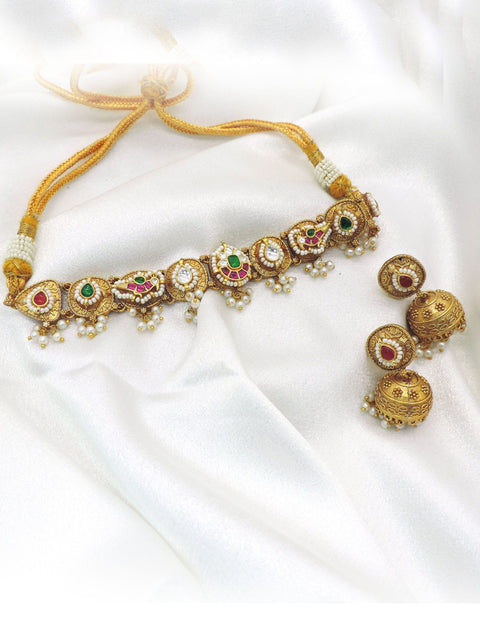 Temple Choker Necklace Set with Jhumka