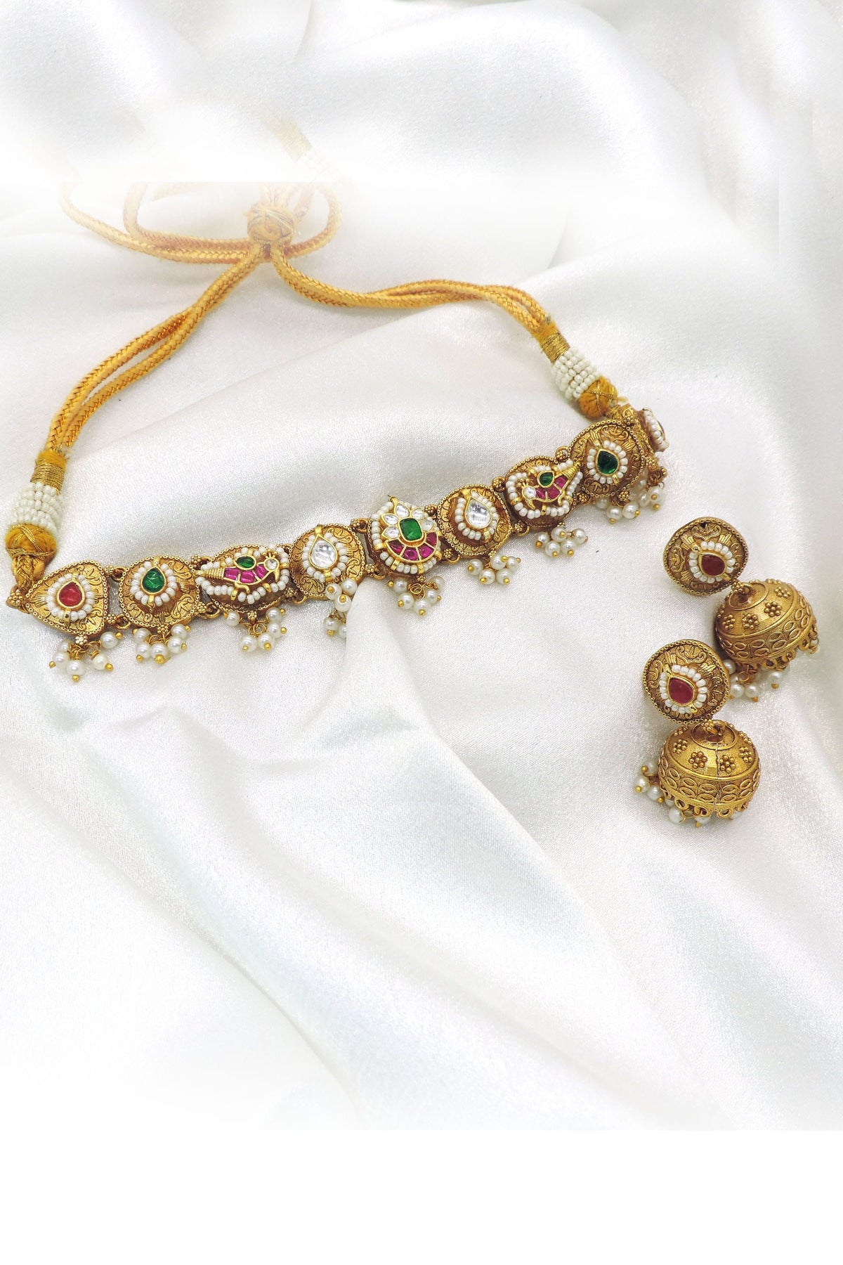 Temple Choker Necklace Set with Jhumka