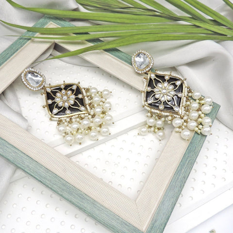 Black Kundan pearl statement chandbali jhumka earrings – Indian bridal earrings USA – Joyrias