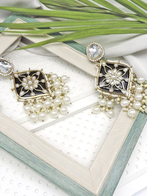 Black Kundan pearl statement chandbali jhumka earrings – Indian bridal earrings USA – Joyrias
