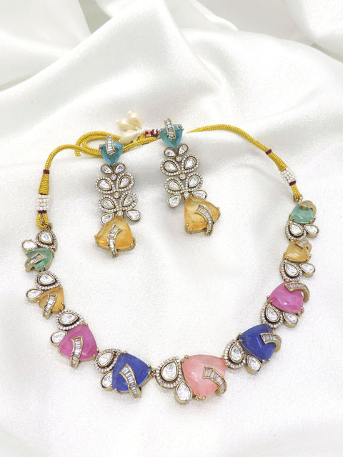 Pastel Doublet Moissanite CZ Necklace Set | Multicolor Statement Jewelry