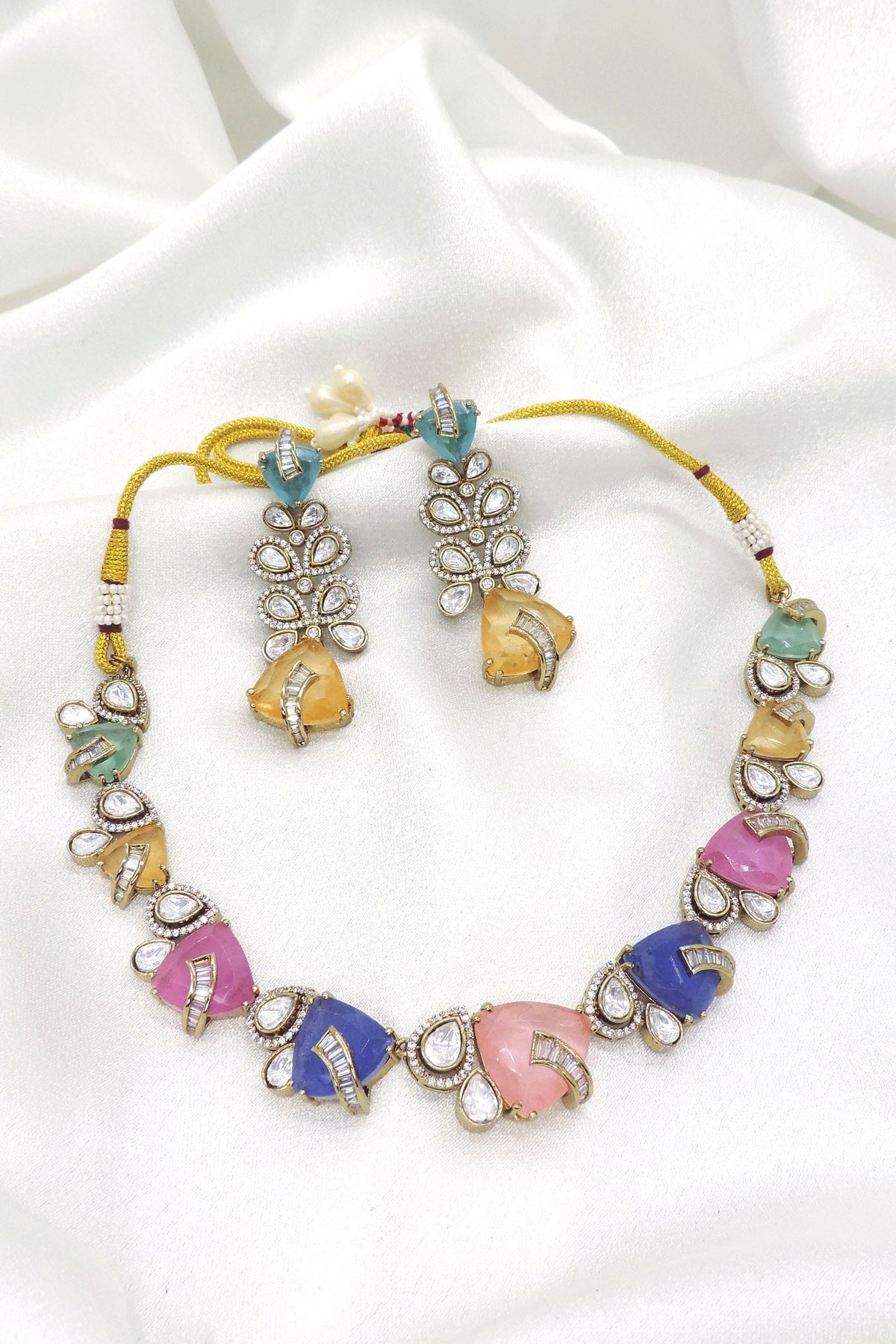 Pastel Doublet Moissanite CZ Necklace Set | Multicolor Statement Jewelry