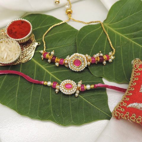 CZ Halo Pink Bhaiya Bhabhi Rakhi Set
