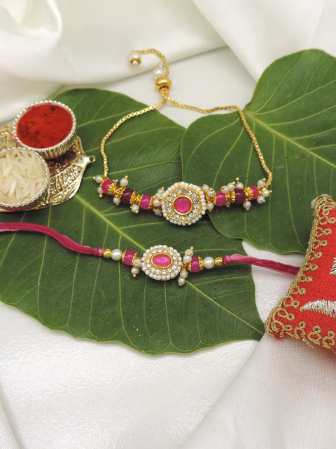 CZ Halo Pink Bhaiya Bhabhi Rakhi Set