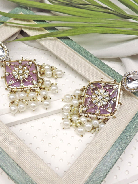 Purple Kundan pearl statement chandbali jhumka earrings – Indian festive earrings USA – Joyrias
