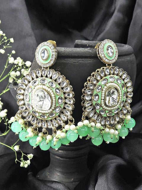 Polki earrings with sage green beads – Indian Polki sage green earrings USA – Joyrias