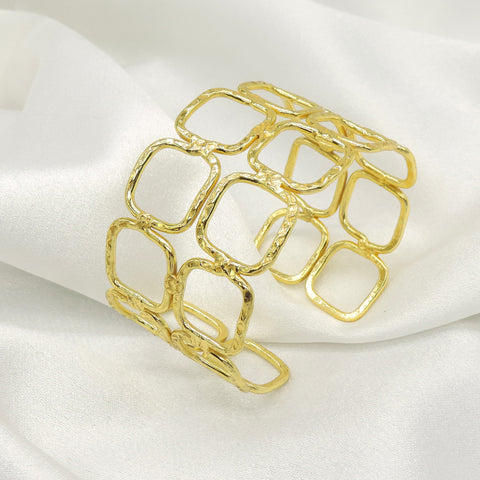 Gold Plated Geometric Open Cuff Bracelet | Statement Link Cuff | Joyrias