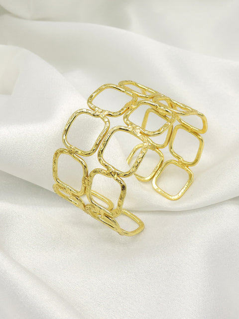 Gold Plated Geometric Open Cuff Bracelet | Statement Link Cuff | Joyrias