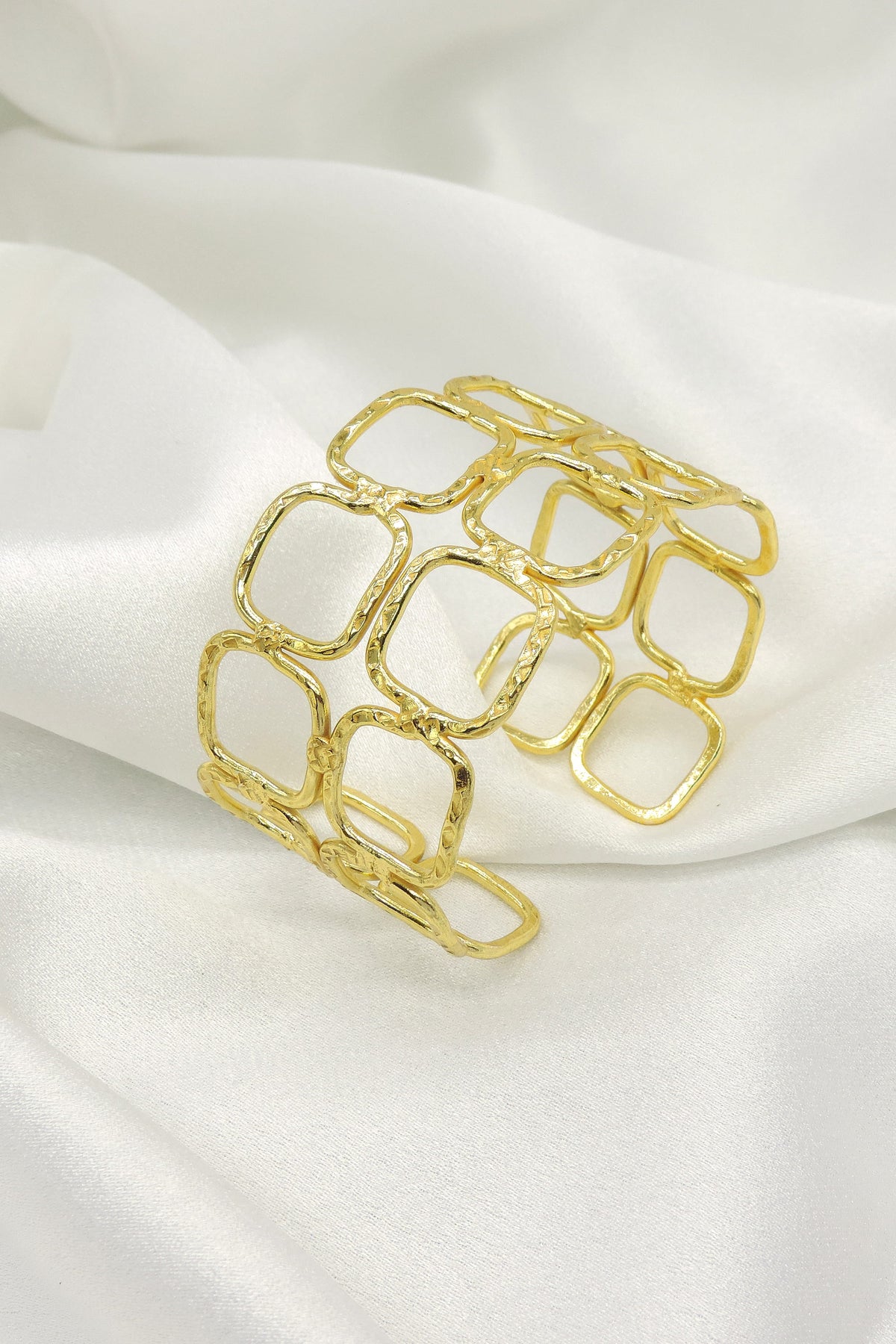 Gold Plated Geometric Open Cuff Bracelet | Statement Link Cuff | Joyrias
