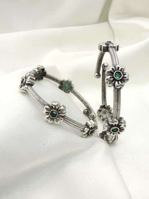 Oxidized floral bangle set by Joyrias