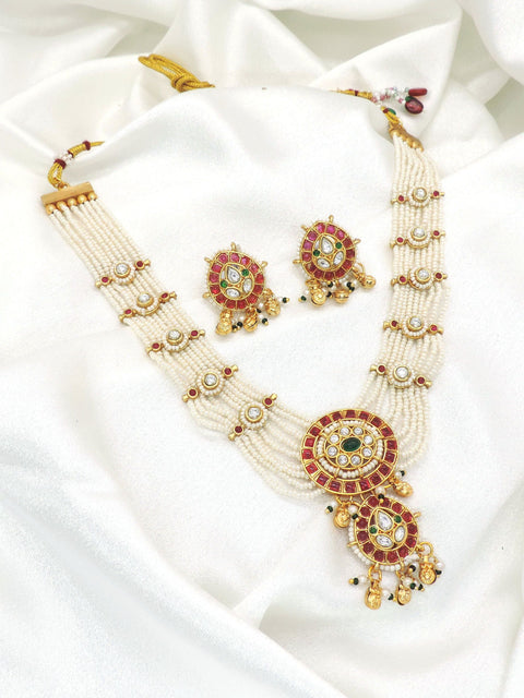 Traditional Pearl Kundan Long Necklace Set
