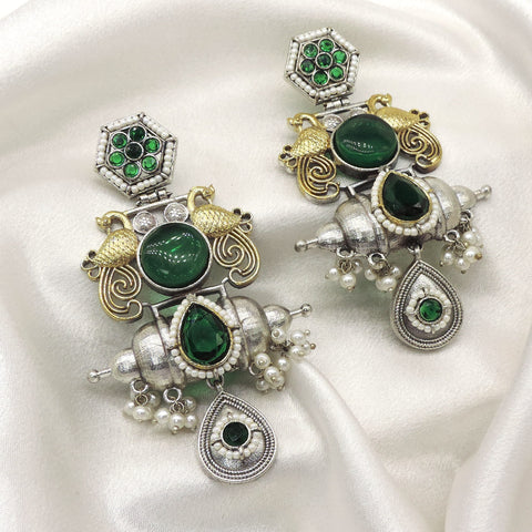 Ruby Peacock Pearl Drop Earrings