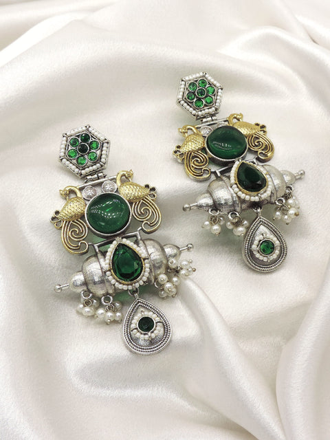 Ruby Peacock Pearl Drop Earrings