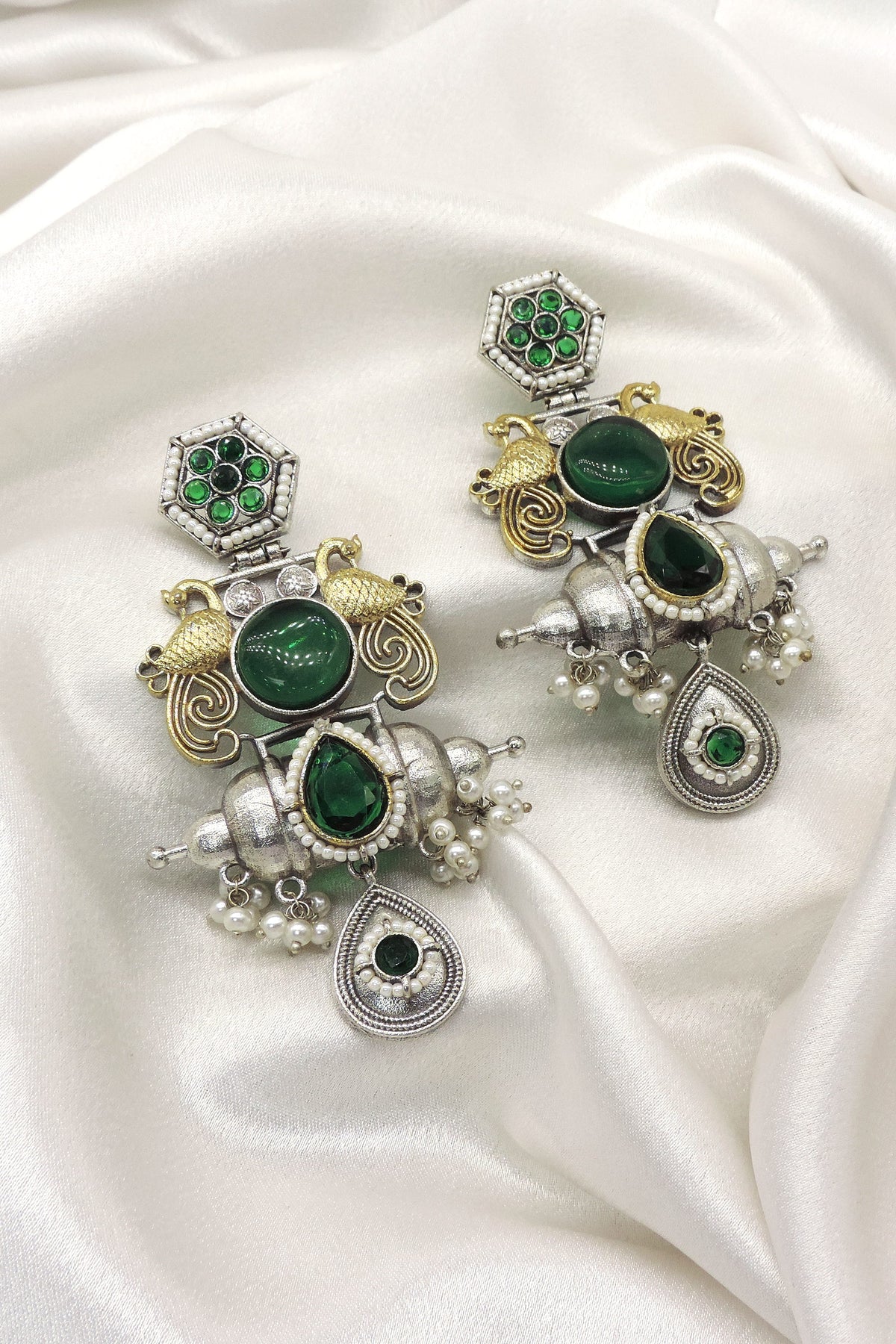 Ruby Peacock Pearl Drop Earrings