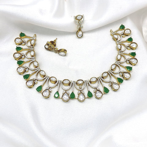 Green crystal teardrop necklace set with matching earrings
