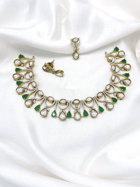 Green crystal teardrop necklace set with matching earrings