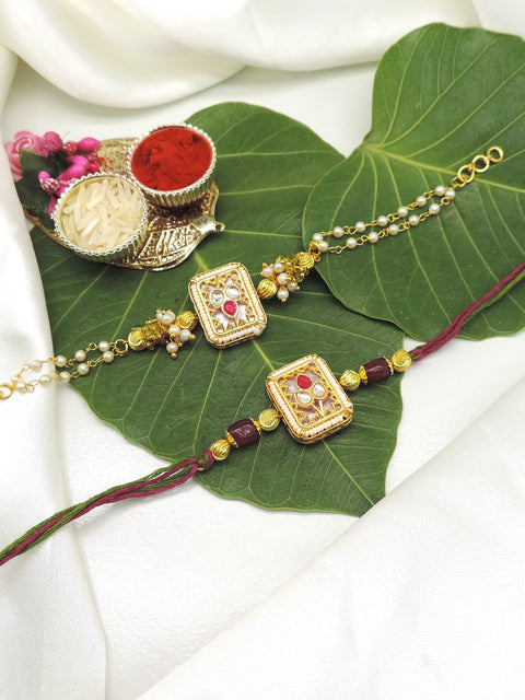 Kundan Square Bhaiya Bhabhi Rakhi Set