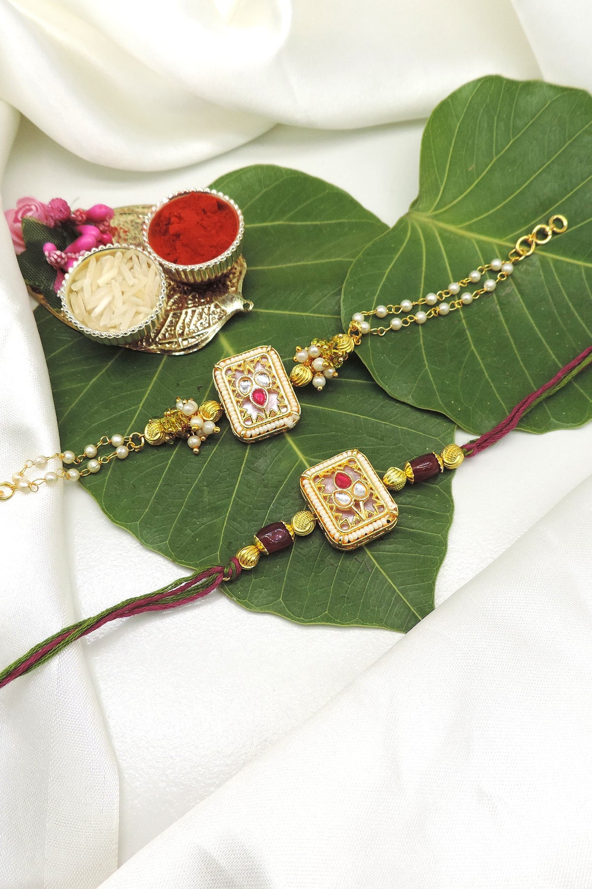 Kundan Square Bhaiya Bhabhi Rakhi Set