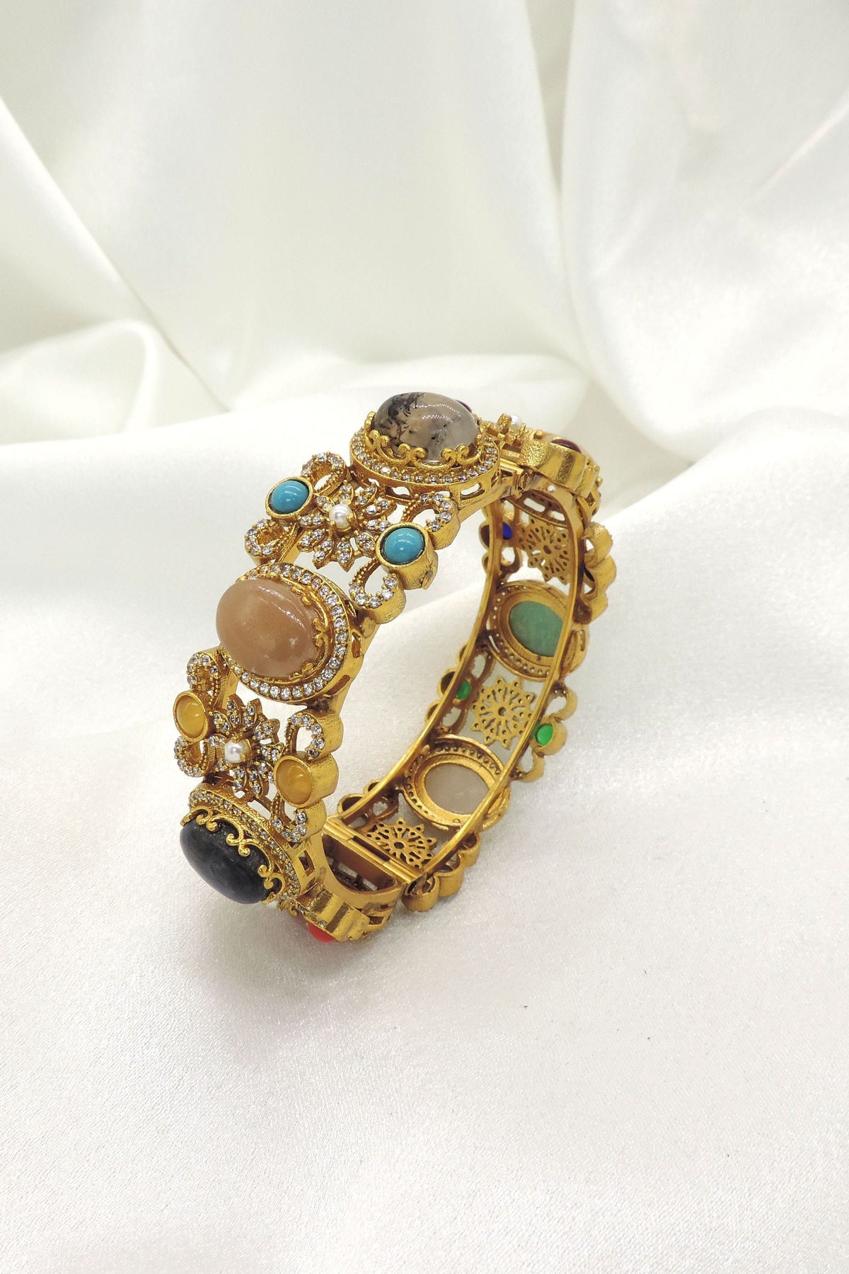 Sabyasachi Inspired Statement Bracelet | Multicolor Kundan Stone Cuff