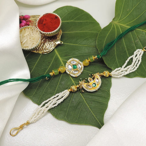 Multicolor Bead Kundan Bhaiya Bhabhi Rakhi Set