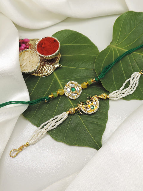 Multicolor Bead Kundan Bhaiya Bhabhi Rakhi Set