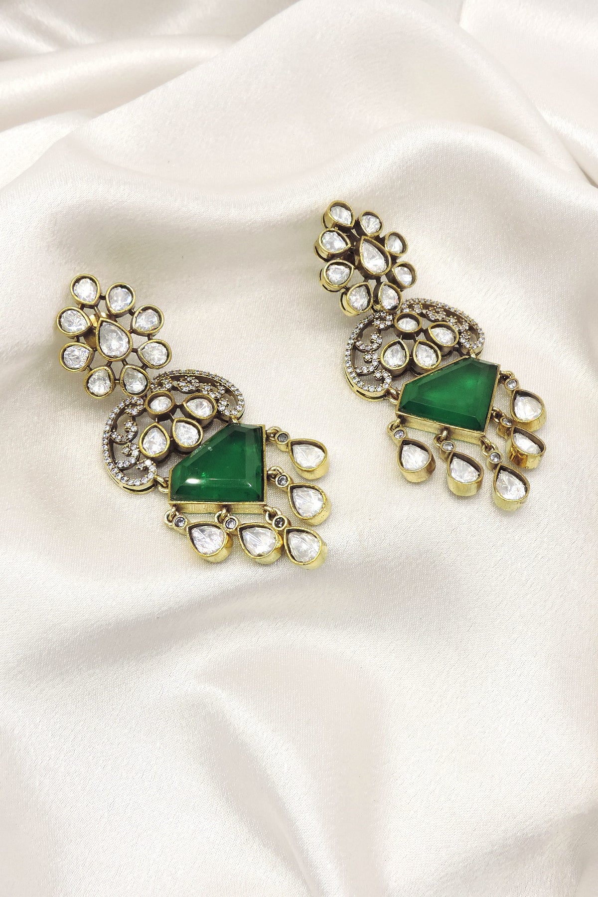 Mint Doublet with Moissanite Drop Earrings