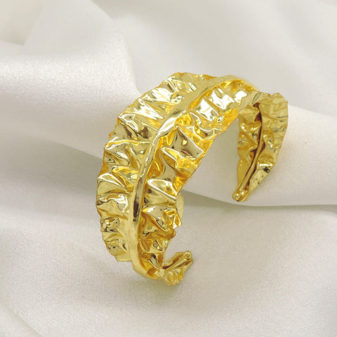 Gold Textured Leaf Cuff Bracelet | Bold Statement Open Cuff | Joyrias