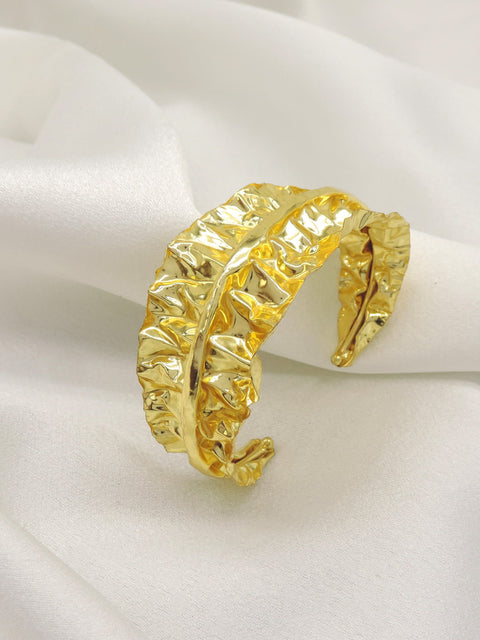 Gold Textured Leaf Cuff Bracelet | Bold Statement Open Cuff | Joyrias