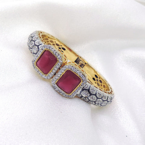 Ruby Pink CZ Kada Bracelet | Luxury Dual Tone Statement Bangle