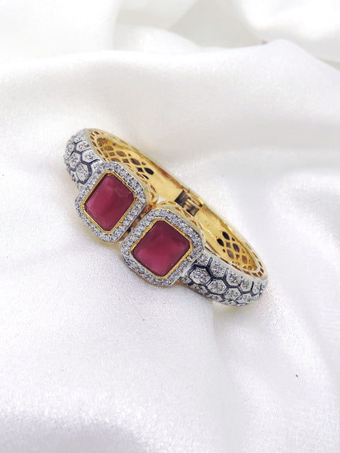 Ruby Pink CZ Kada Bracelet | Luxury Dual Tone Statement Bangle