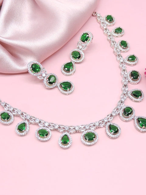 Emerald necklace and earring set in AD – Indian American diamond emerald necklace USA – Joyrias