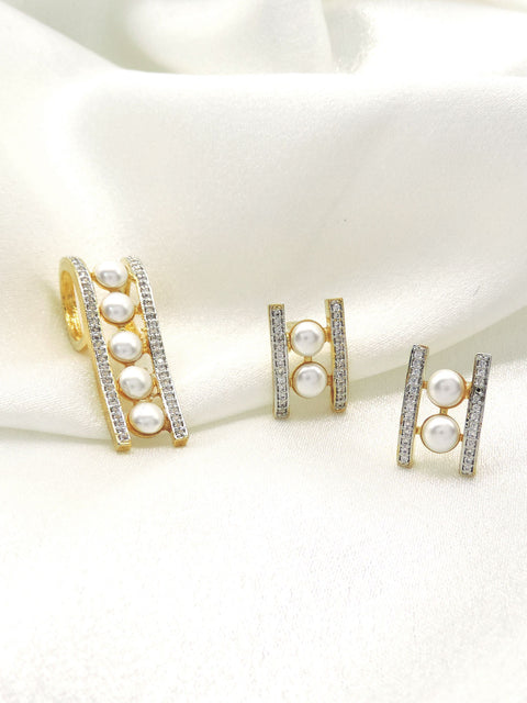 Elegant Pearl & Diamond Accent Pendant Set in Gold Finish