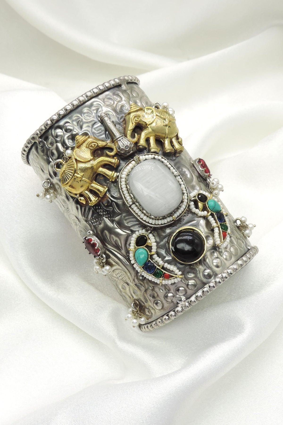 Boho Elephant Cuff Bracelet | Tribal Dual Tone Statement Kada