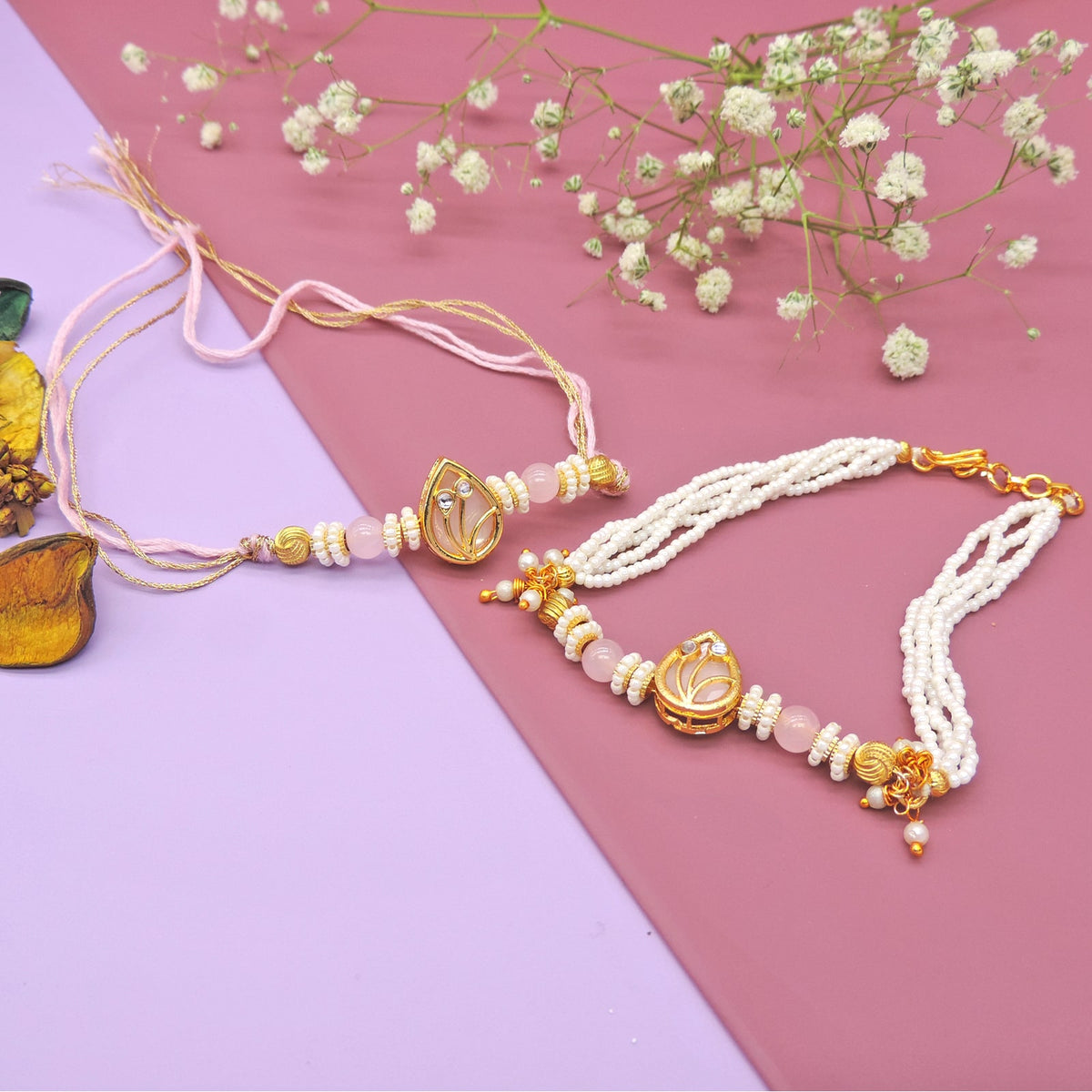 Mint Lotus Bhaiya Bhabhi Rakhi Set