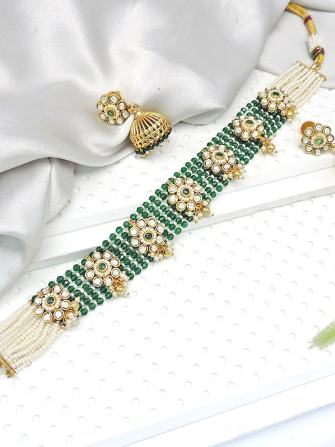 Emerald Kundan floral choker necklace set – Indian Kundan choker for weddings USA – Joyrias