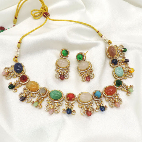 Regal pearl circular pendant imitation choker set with faux pearls, red and white accent stones, CZ accents, and matching earrings