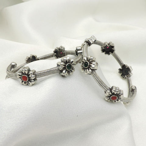 Adjustable Oxidized Floral Bangle Set