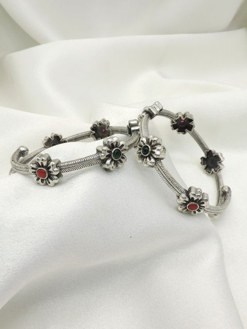 Adjustable Oxidized Floral Bangle Set